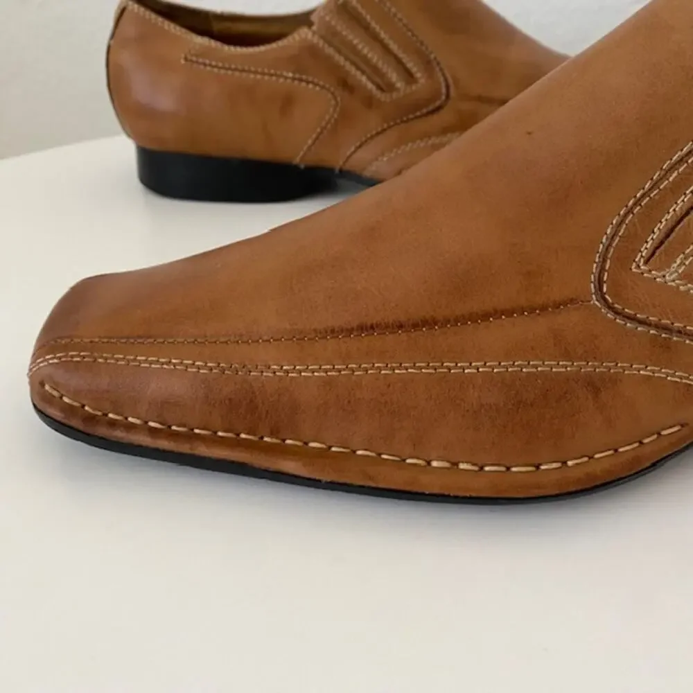 Aldo Loafers Cognac Brown Leather Slip-On Side Stretch Men's 41 (US 8)‎